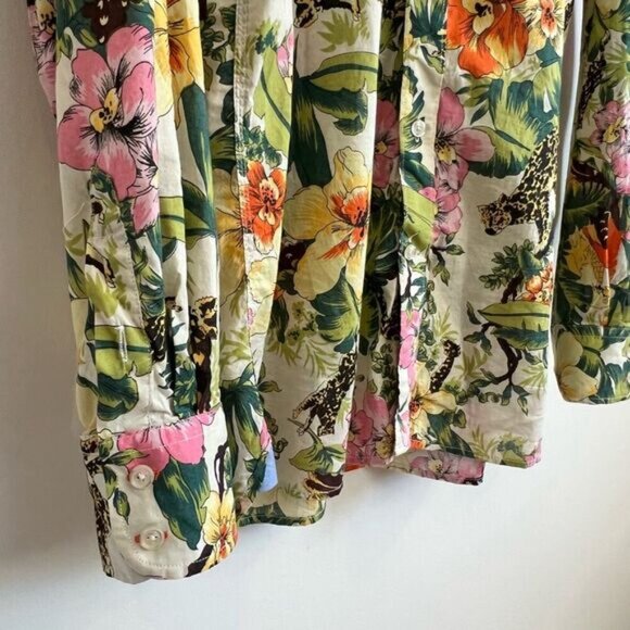 Le 31 Men’s Large Green Floral Hawaiian Camp Long Sleeve Button Down Shirt - Picture 7 of 11